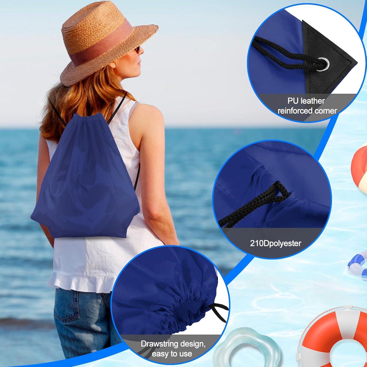 PLULON 2Pcs Drawstring Bags Bulk Navy Blue Drawstring Backpack String Backpack Cinch Sack Sport Gym