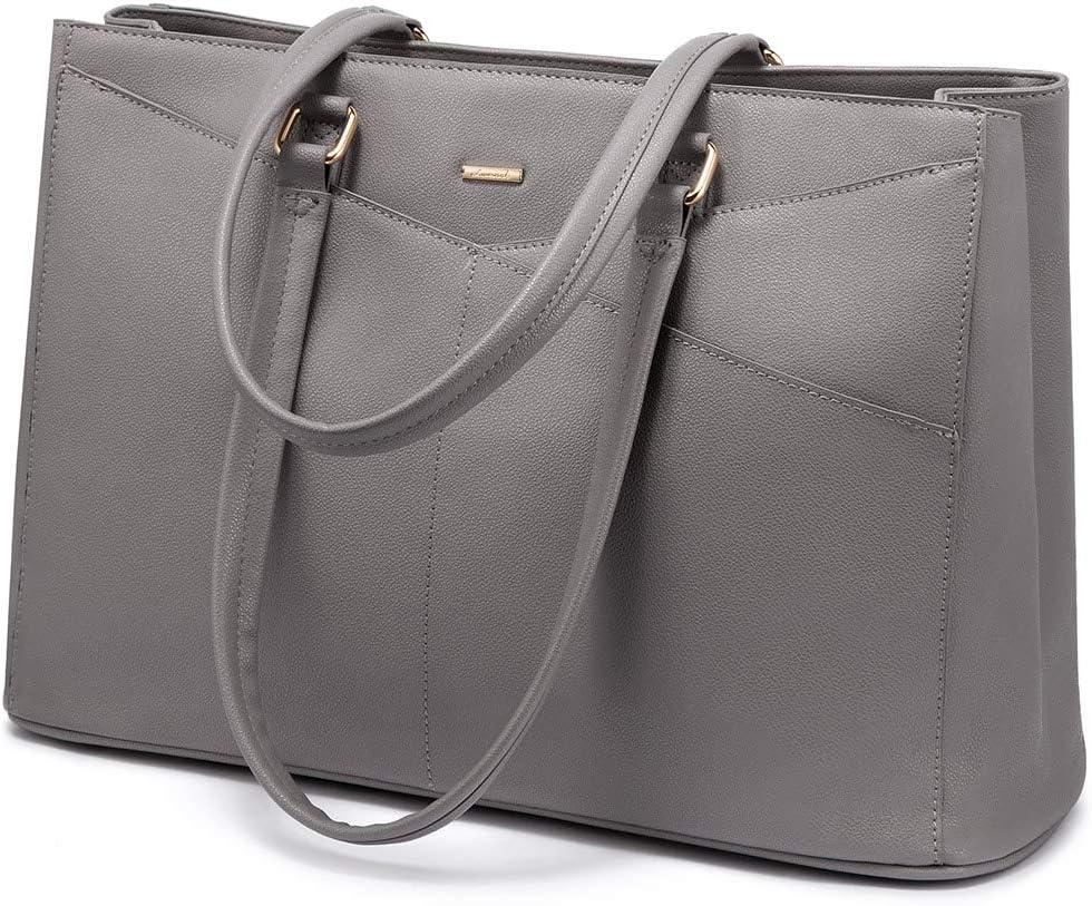LOVEVOOK Laptop Tote Bag for Women 15.6 Inch Waterproof Leather Computer Bags Women Business Office Work Bag Briefcase Grey