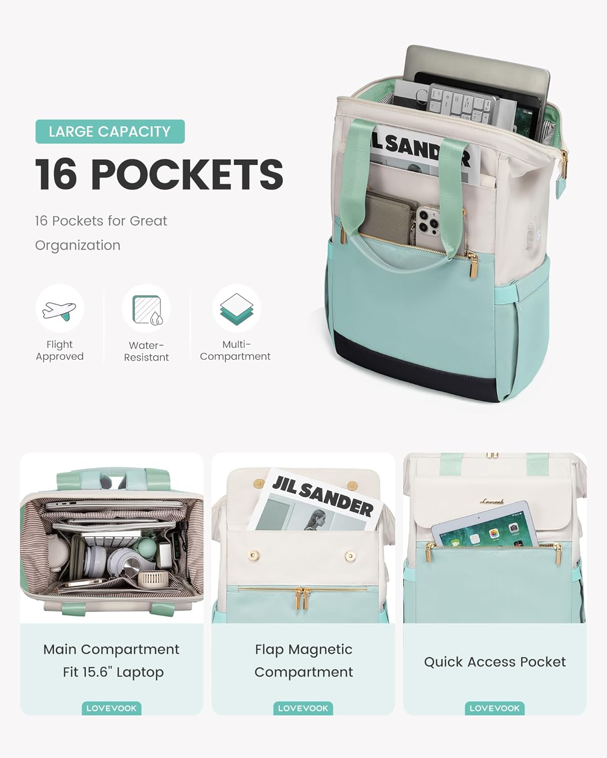 LOVEVOOK Laptop Backpack for Women, 15.6 Inch Work Laptop Bag with USB Port, Fashion Teacher Nurse