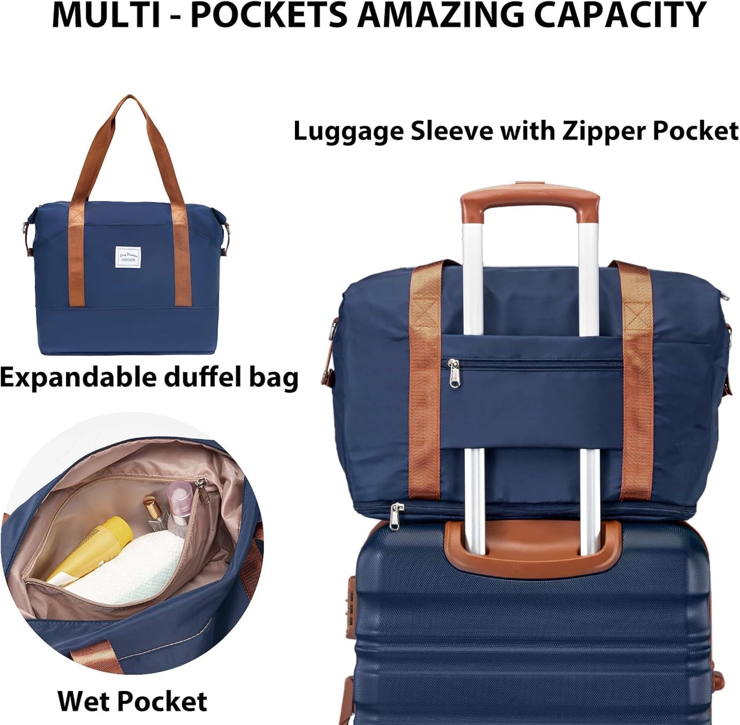 LONG VACATION Luggage Set 6 Piece Luggage ABS hardshell TSA Lock Spinner Wheels Luggage Carry on Suitcase (NAVY, 6 piece set)