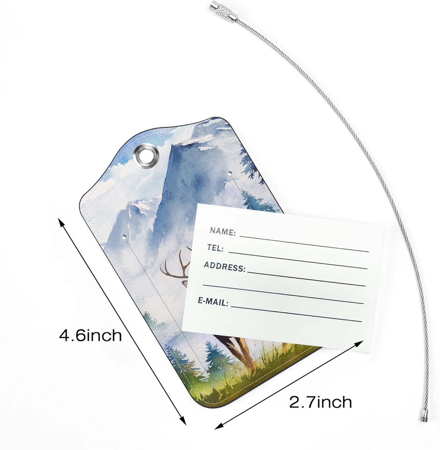 2 Pack Luggage Tags for Suitcase,Mountains and Deer PU Leather Idea Baggage Tag with Name Labels Privacy Cover Metal Ring Men and Women Travel Cruise Labels