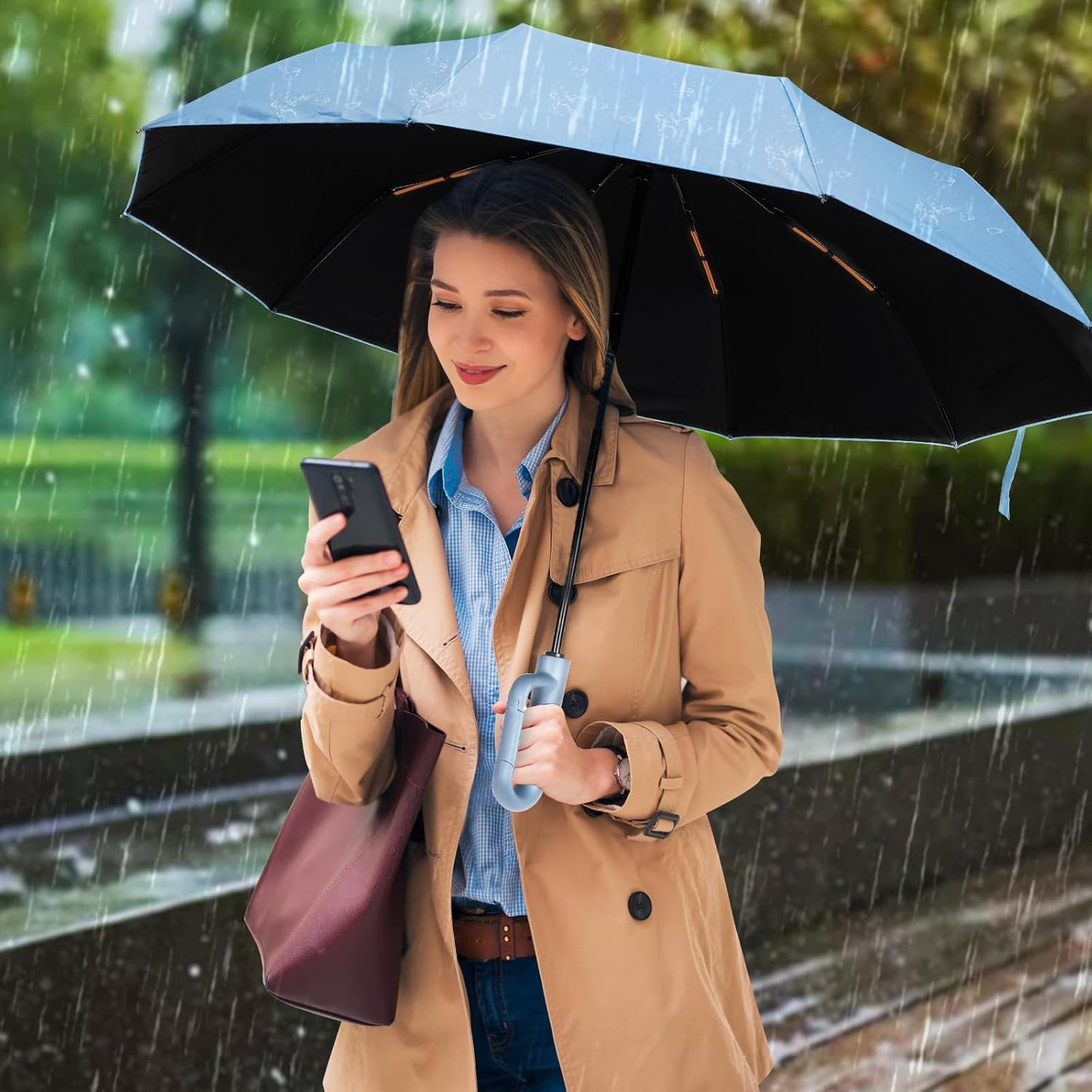 Folding & Inverted Umbrella, Outdoor Travel Umbrella, 46 Inch Portable Reverse Folding Umbrella，Windproof Folding Umbrella for Men and Women