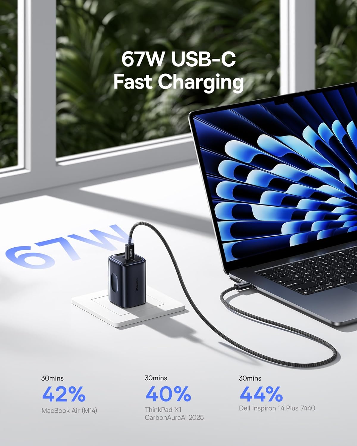 Baseus USB C Cable, 100W PD 5A QC 4.0 Fast Charging USBC to USBC Cable PICOGO 67W USB C Charger, Smallest 3 Port Fast Charging Block with Foldable Plug