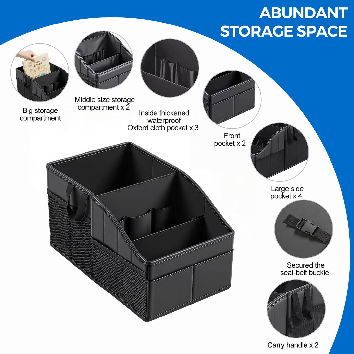 WHHMK Sturdy Leather Car Storage Support Up to 33 LB of Weight, Black