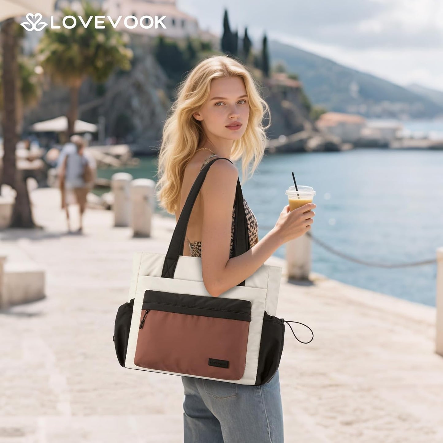 LOVEVOOK Tote Bag for Women, Puffer Work Tote with Zipper, Compartments, Travel Handbag for Nurse, Teacher, Daily Use, Gym