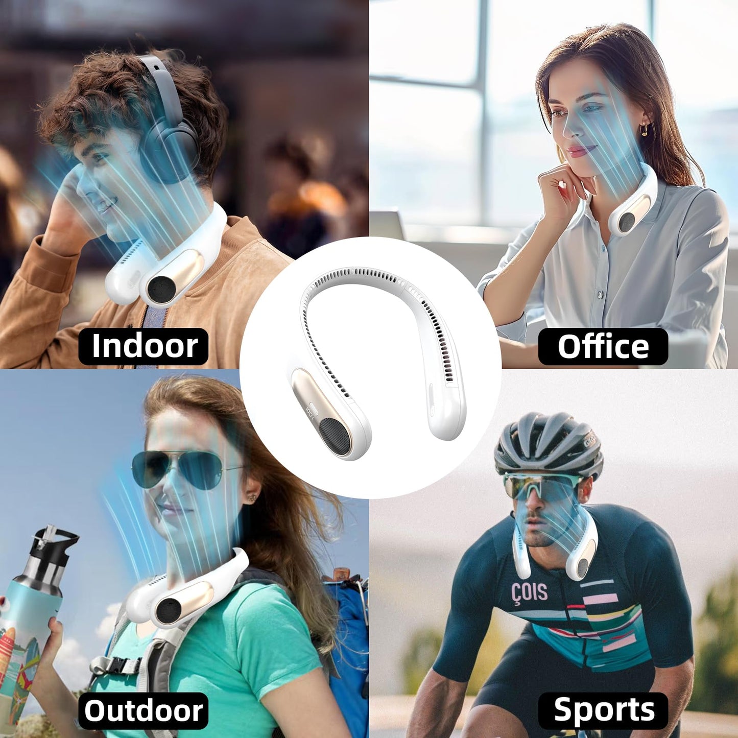 Namecute Portable Neck Fan, Personal Wearable Bladeless Fan for Outdoor Indoor, LED Display, 360°