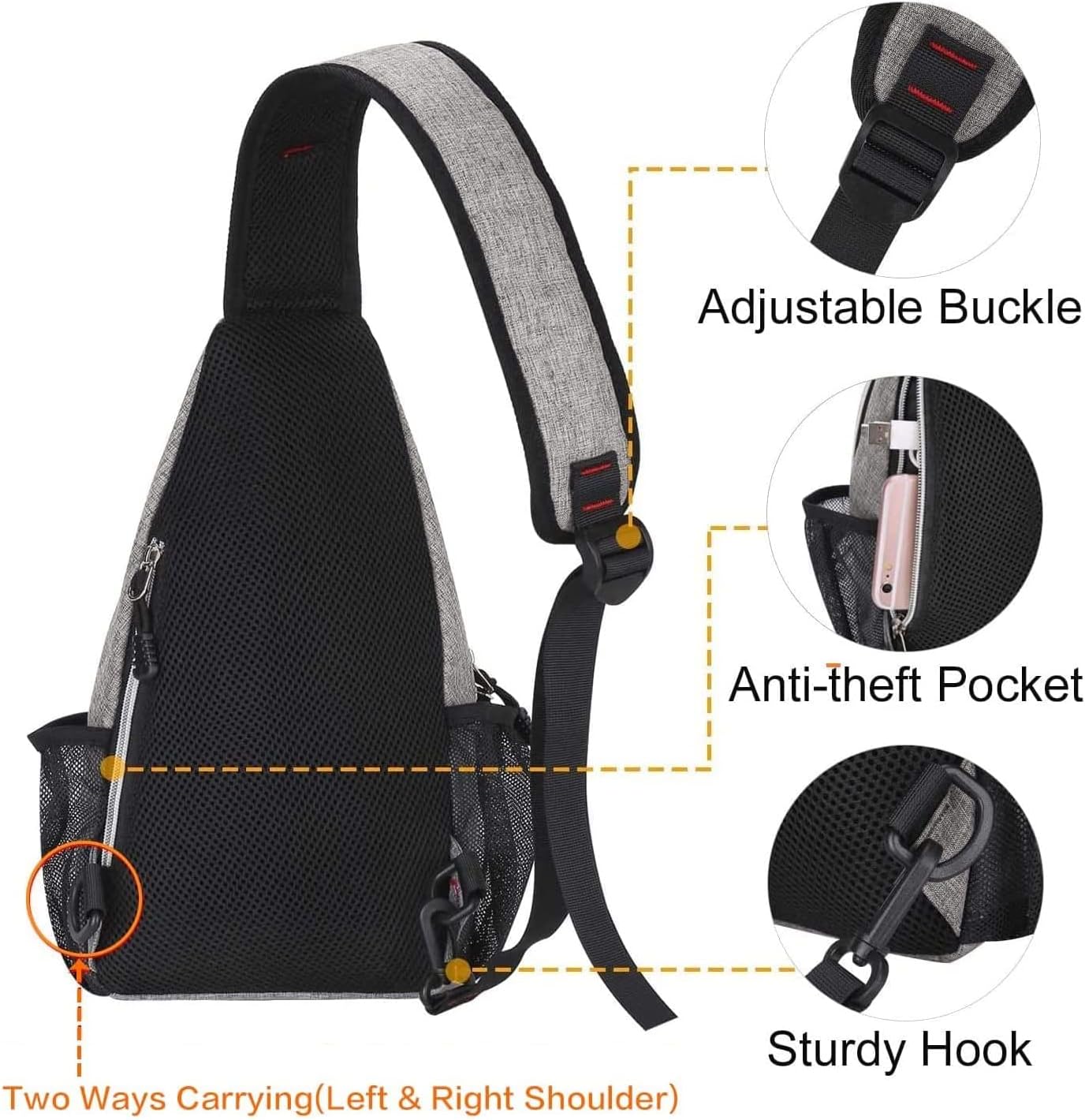 MOSISO Mini Sling Backpack,Small Hiking Daypack Travel Outdoor Casual Sports Bag, Gray