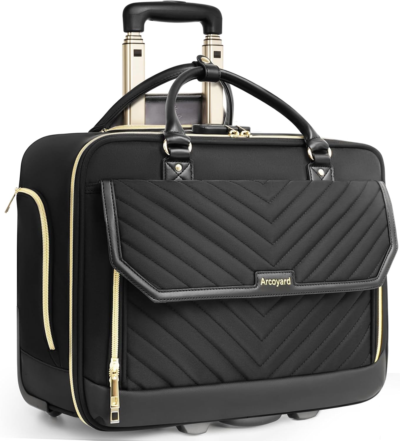 Rolling Laptop Bag Women, Rolling Briefcase for Women for Work, 17.3 Inch Computer Bag with Wheels, Fashion Flap Laptop Bag With Wheels for Work Business, TSA Friendly Design, Black