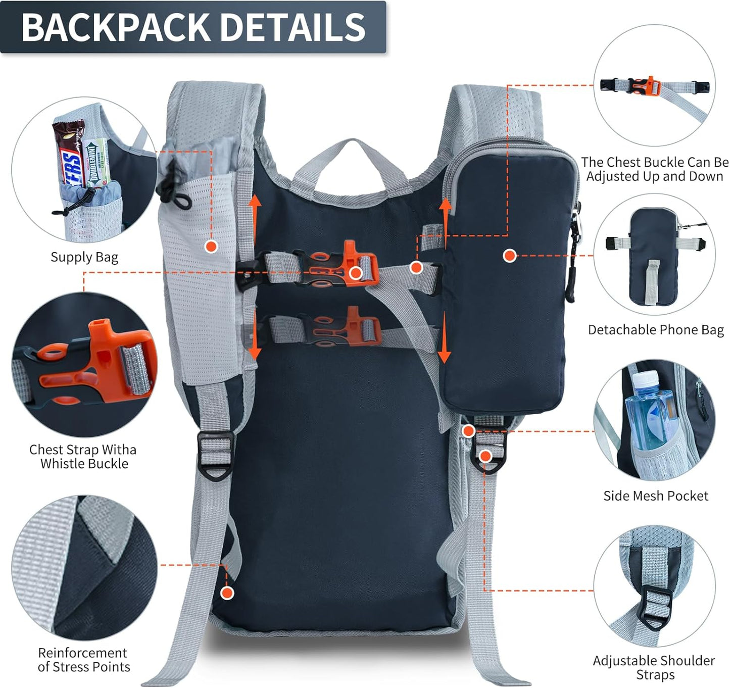 Hiking Backpack 10L/15L Small Daypack Lightweight Packable Travel Foldable Water Resistan for Women Men (Gray, 15L)