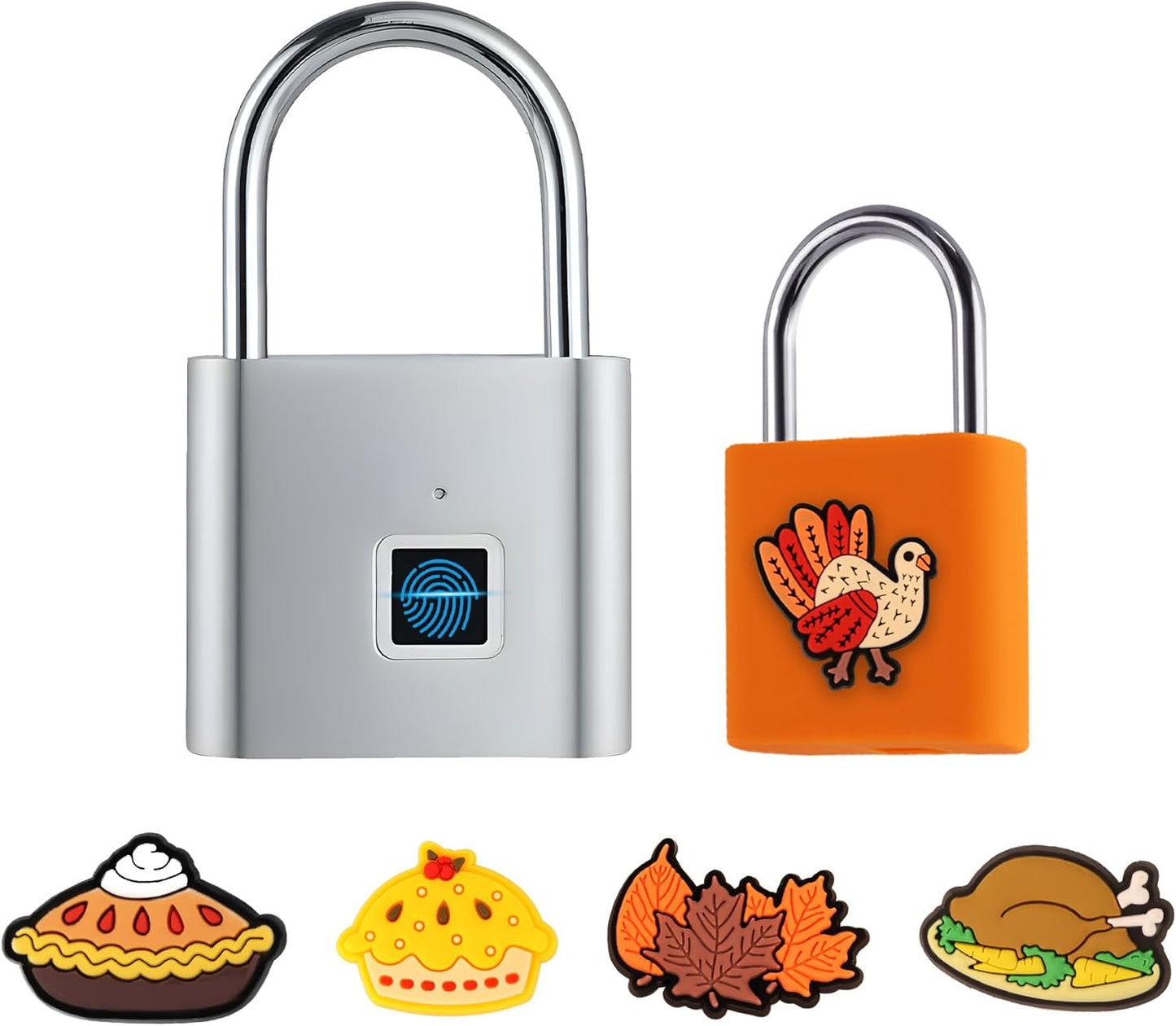 UMIKSMART Padlock, Keyless Fingerprint Padlock with USB Charging, Gym Lockers, School Lockers, Luggage, Storage Boxes, Cabinets, Backpack, Thanksgiving Gifts (Maple Leaf Orange)