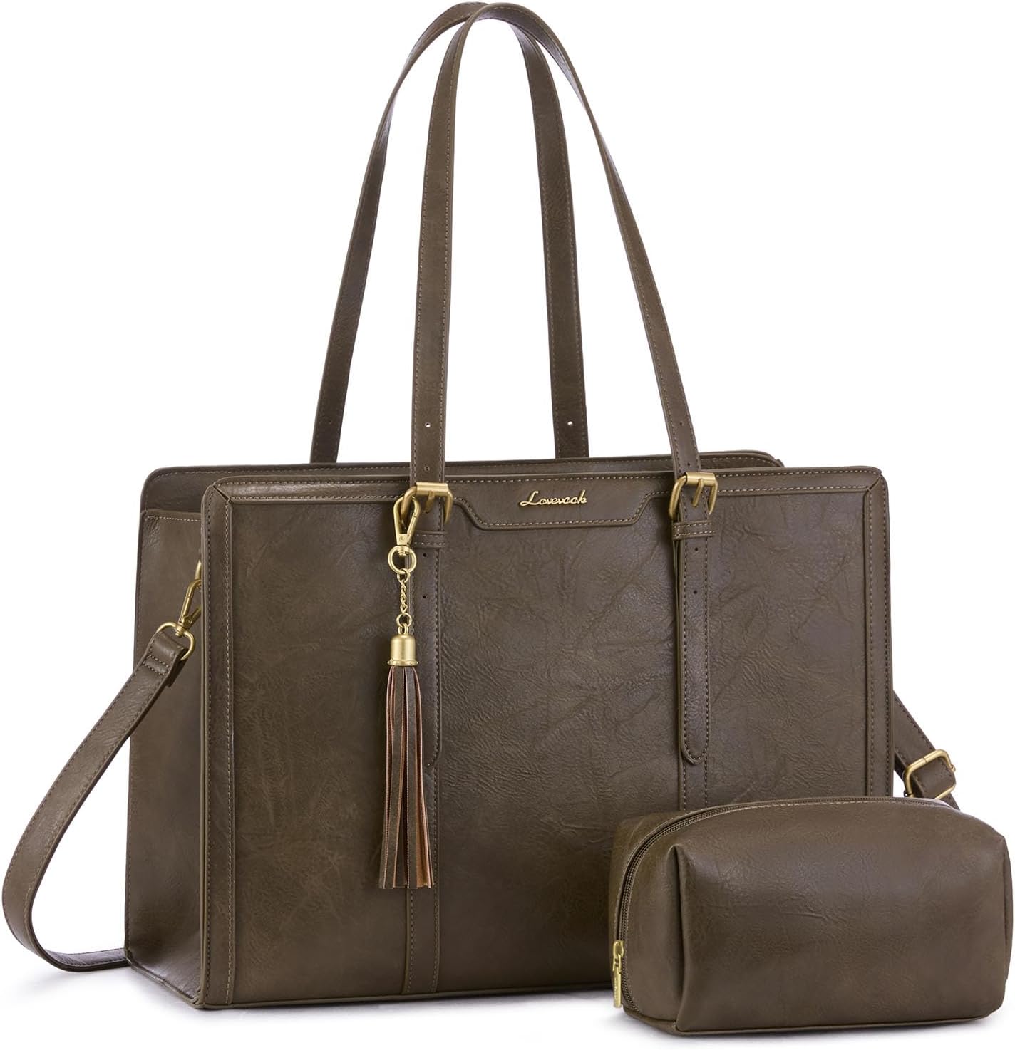 LOVEVOOK Laptop Bag for Women Vintage Leather Work Tote 15.6 inch Large Capacity Computer bag with Clutch Purse for Office, Travel, Casual