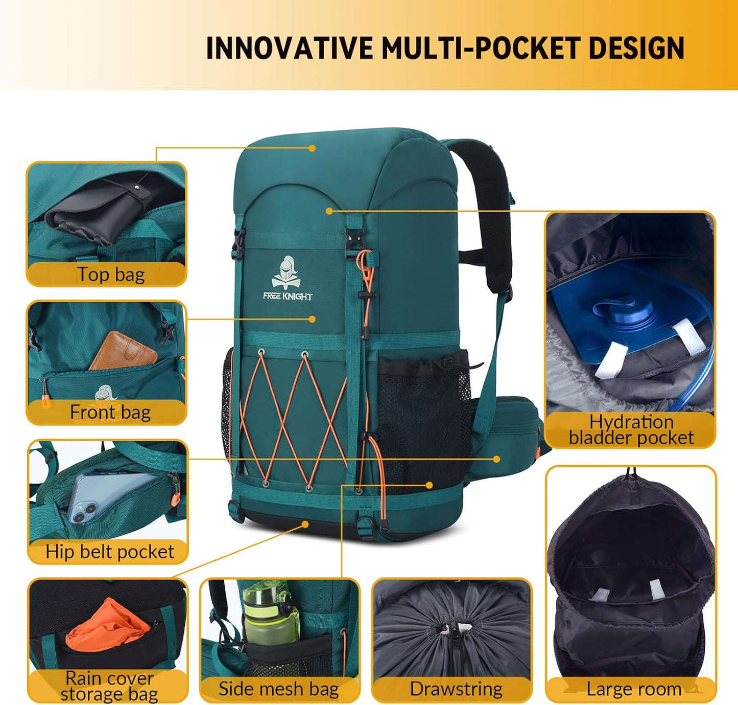 Bseash 40L Waterproof Hiking Backpack with Rain Cover, Outdoor Sport Travel Bag Daypack for Camping Climbing Skiing Cycling (Light Blue)