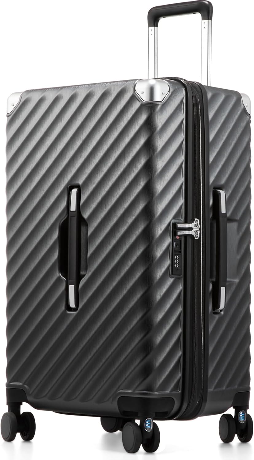 Trunk Luggage, Expandable PC Hard Shell Medium Checked 24 Inch Suitcase with Shock - Absorbing Wheels & TSA Lock, Black, 72L - 80L