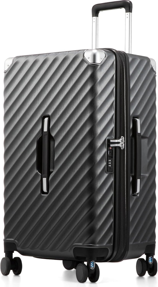 Trunk Luggage, Expandable PC Hard Shell Medium Checked 24 Inch Suitcase with Shock - Absorbing Wheels & TSA Lock, Black, 72L - 80L