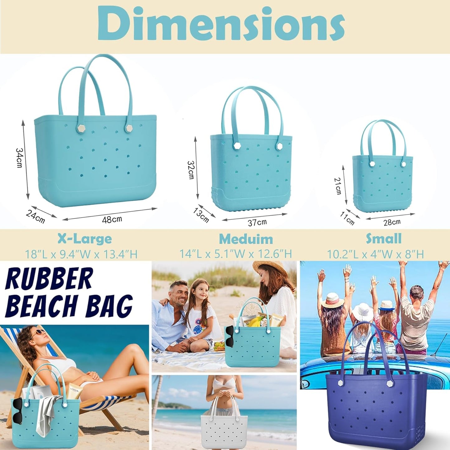 CXY Rubber Beach Bag, Waterproof Travel Tote bag for Women Outdoor Summer Beach Tote Washable Bag Open Handbag for Daily