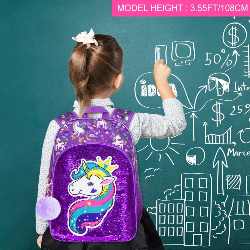 3PCS Kids Backpacks for Girls, 16" Little Kid Preschool School Bookbag and Lunch Box - Unicorn/Mermaid/Flamingo