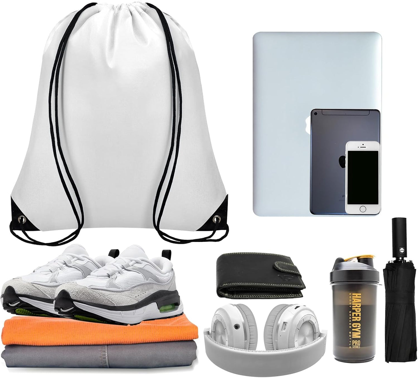 200Pcs Drawstring Backpack Bulk Cinch Sackpack Drawstring Bags Nylon for Gym Party Trip(White)