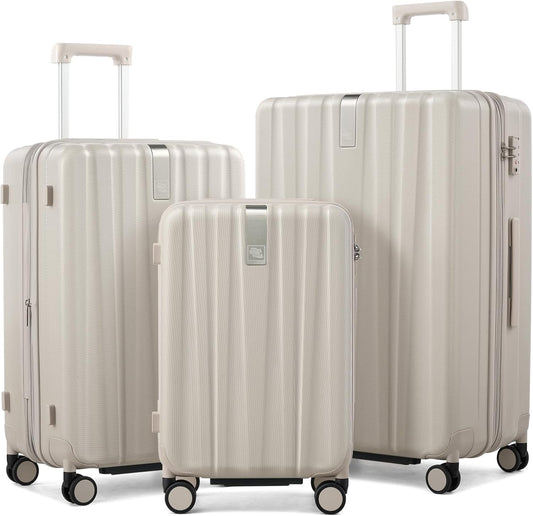 Hanke Expandable Hardshell Luggage Sets 3 Piece Extra Large Suitcases with Lock,28 Inch Luggage with Spinner Wheels, PC Travel Suitcase for Women Men 20 24 29Inch,Ivory White