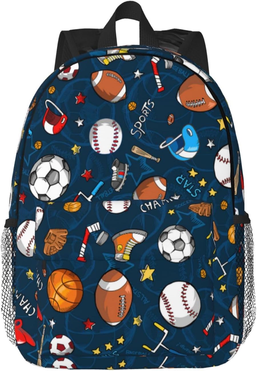 exroozy Sports Backpack for Boys Girls Basketball Soccer Baseball School Bags Blue Shoulder Bags Travel Backpack Bookbag 15 inch Gift for Kids Toddler