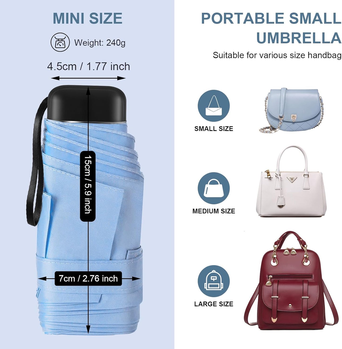 LEAGERA Compact Travel Umbrella with Case - Mini Umbrella for Purse, Small Lightweight &Tiny Design Perfect for Parasol Outdoor Sun&Rain Umbrellas
