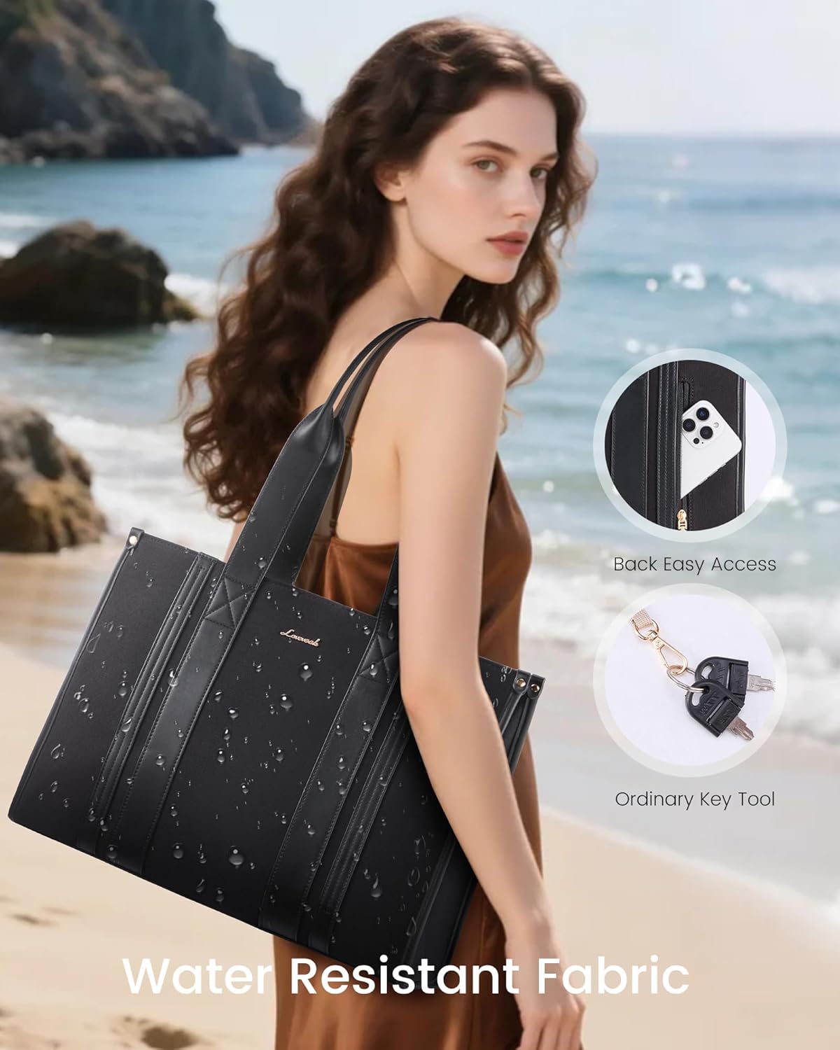 LOVEVOOK laptop bag for women 17 inch large Lightweight canvas work tote bags with Clutch Purse water resistant computer bags for laptops for women Business Office Travel college Casual, black