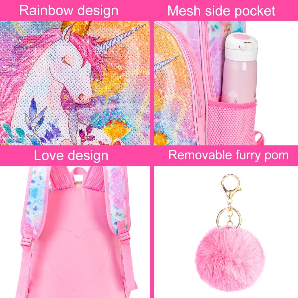 WZLVO Kids Backpack for Girls,Prechool Elementary Kindergarten School Bookbag and Lunch Box
