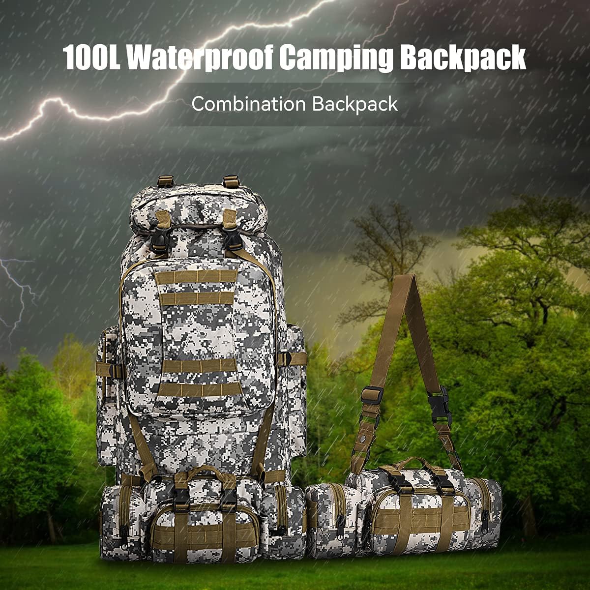 100L Camping Hiking Backpack,Molle military Tactical rucksack backpack,Waterproof Lightweight