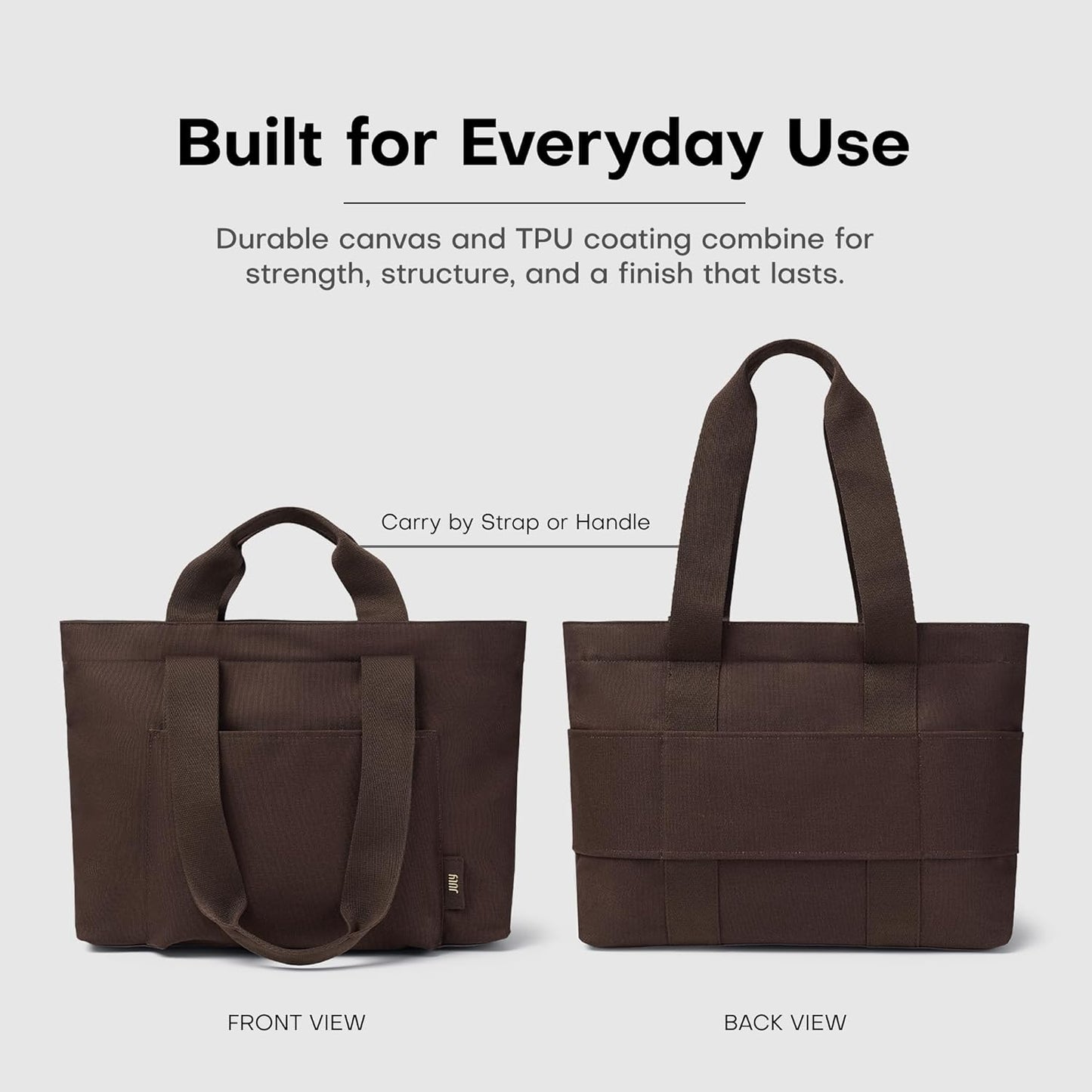 Everyday Large Tote Bag for Women with Laptop Sleeve, Pass-Through Band, Luggage Sleeve, Drink Bottle Holder, Simple Modern Tote Bag for Travel, Work, Commute & Daily Use - 22L - Dark Brown