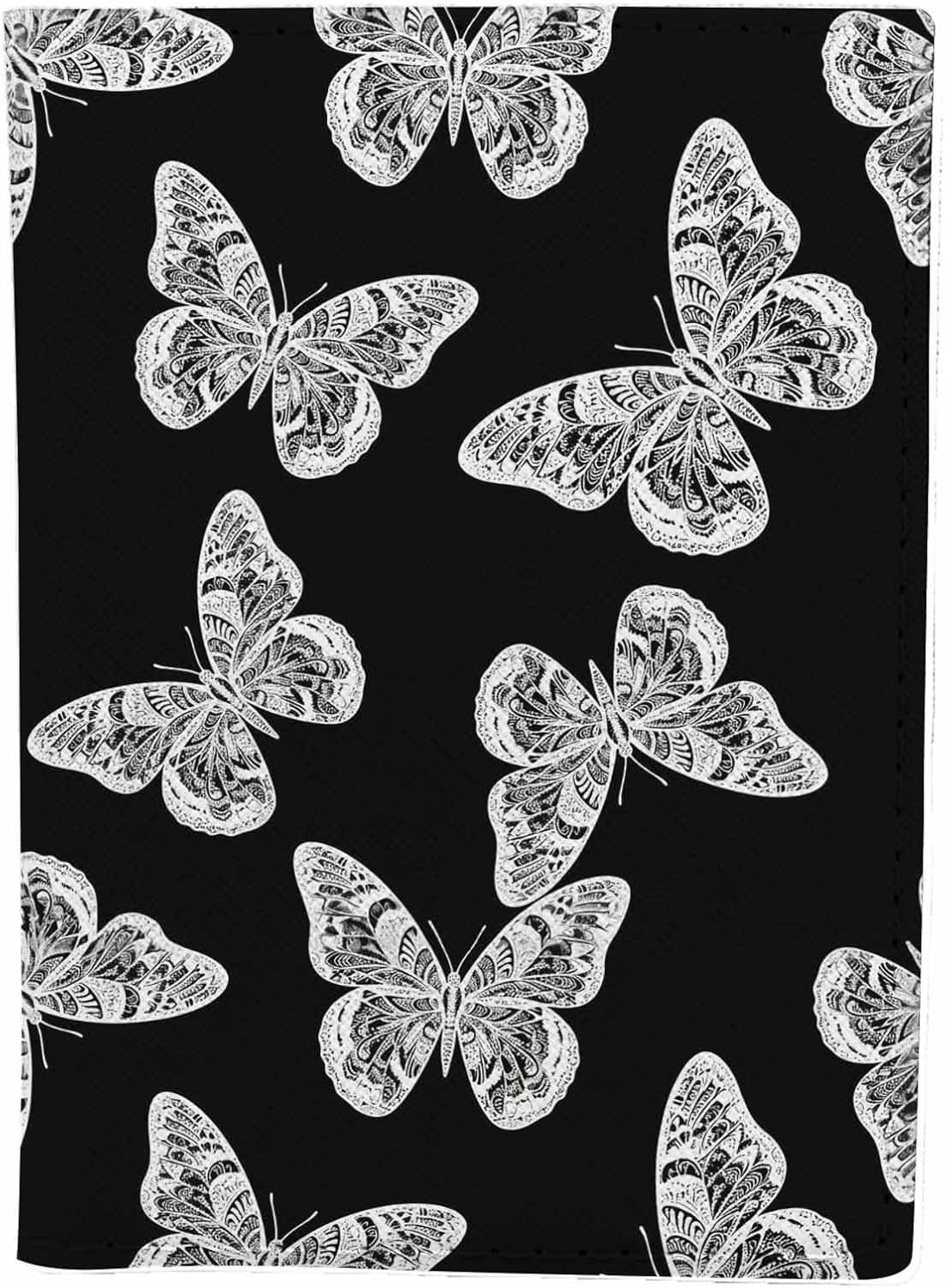 Monochrone Butterflies Passport Holder for Travel Bohomian Hippie Black PU Leather Passport Cover Wallet Cute Passport Card Holder for Women and Men