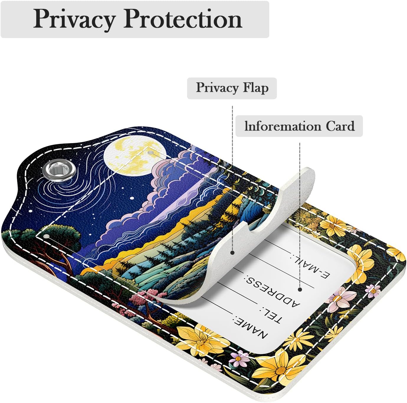 Luggage Tags for Suitcase, 2 Pack PU Leather Travel Cruise Luggage Tag with Privacy Flap, Name ID Label and Metal Loop for Women Men Girls Suitcase Baggage Bag Backpack, Hometown Village