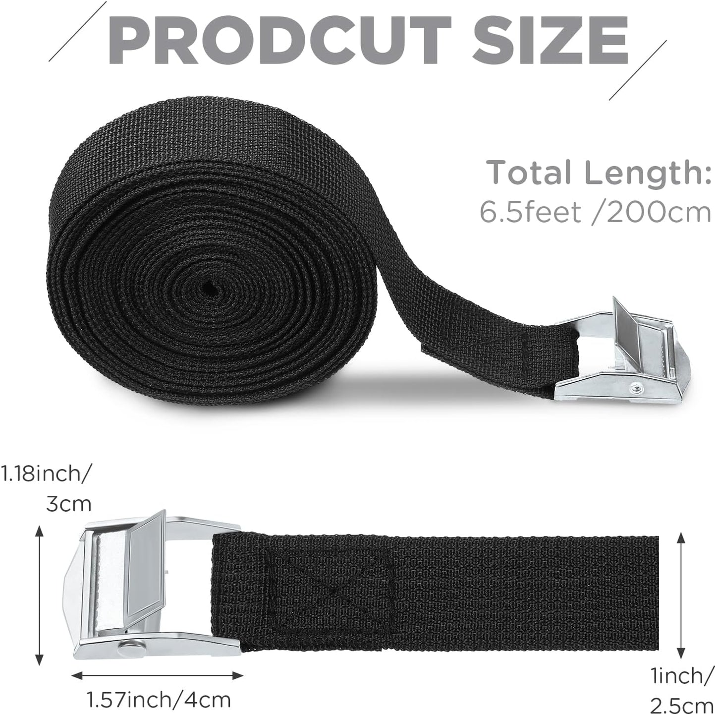 Riakrum 15 Pack 6.5 Feet Lashing Straps Adjustable Kayaks Tie Down Cam Buckle Straps with Buckles up to 250lbs for Cargo, Luggage, Motorcycles, Truck, Car Roof Rack, Sup Surfboard(Black)