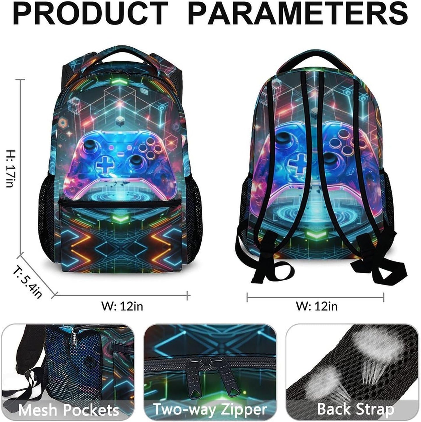 Kids Backpacks for Boys, Game Bookbag with Pockets for Preschool Elementary Middle School, 17