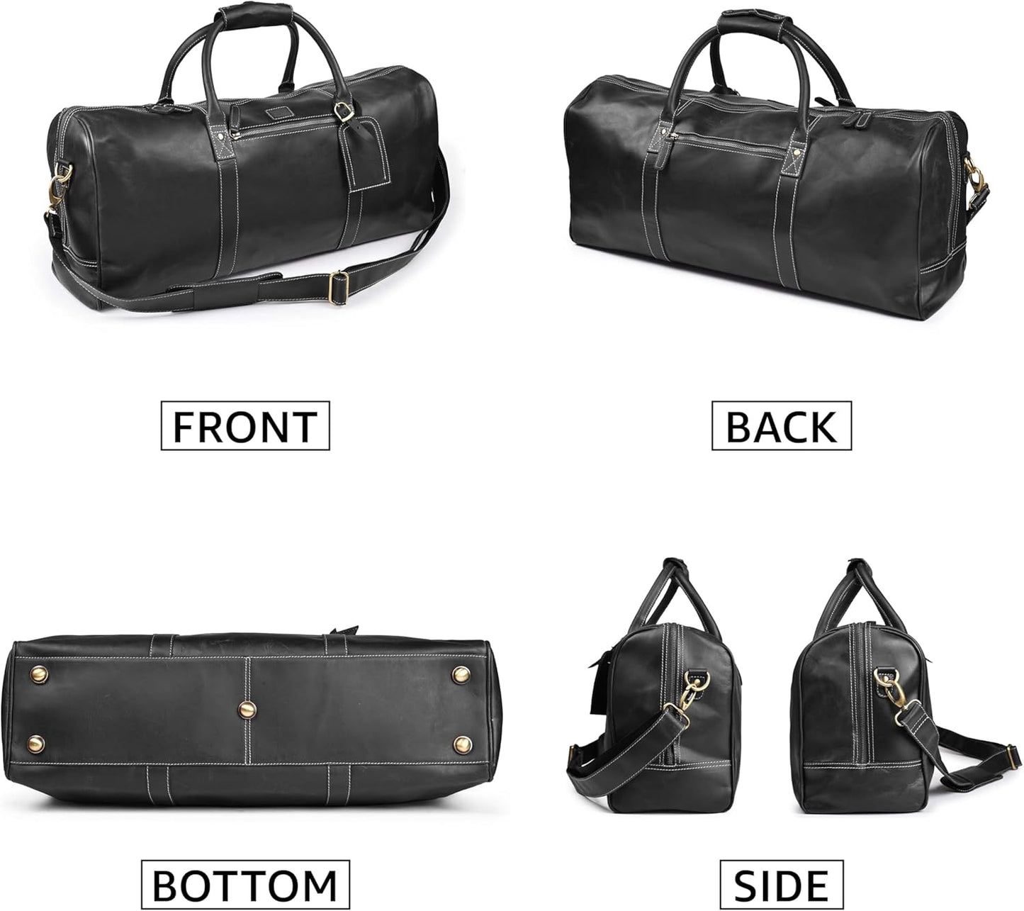 Leather Village Premium Leather Duffel Bags for Men & Women-Stylish Travel Weekender Carry-On Sports Gym Overnight Luggage Bag - 24 Inch - Black