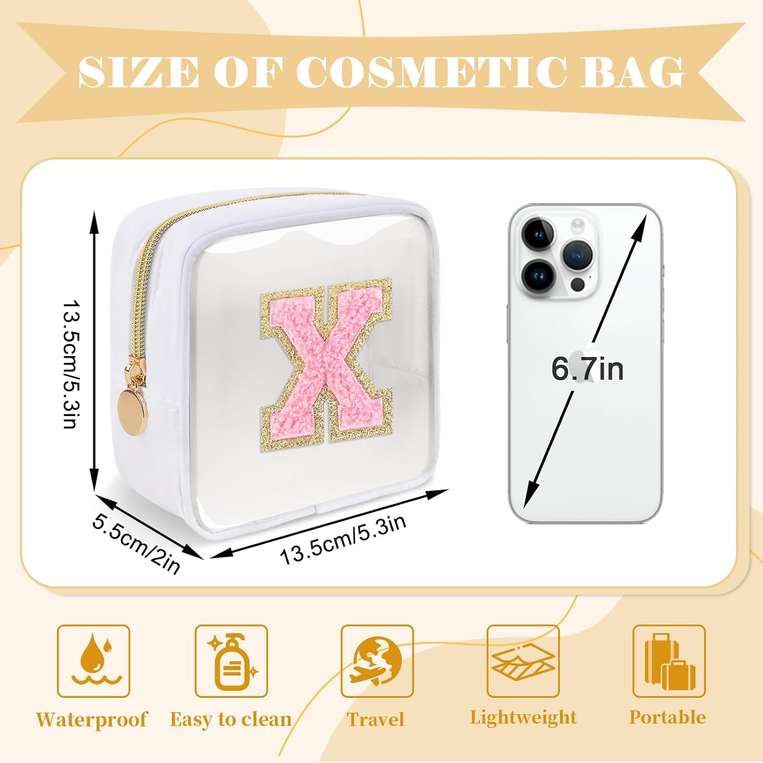 Personalized Initial Letter Clear Preppy Makeup Bag,Mini Nylon Chenille Letter Cosmetic Bag Cute