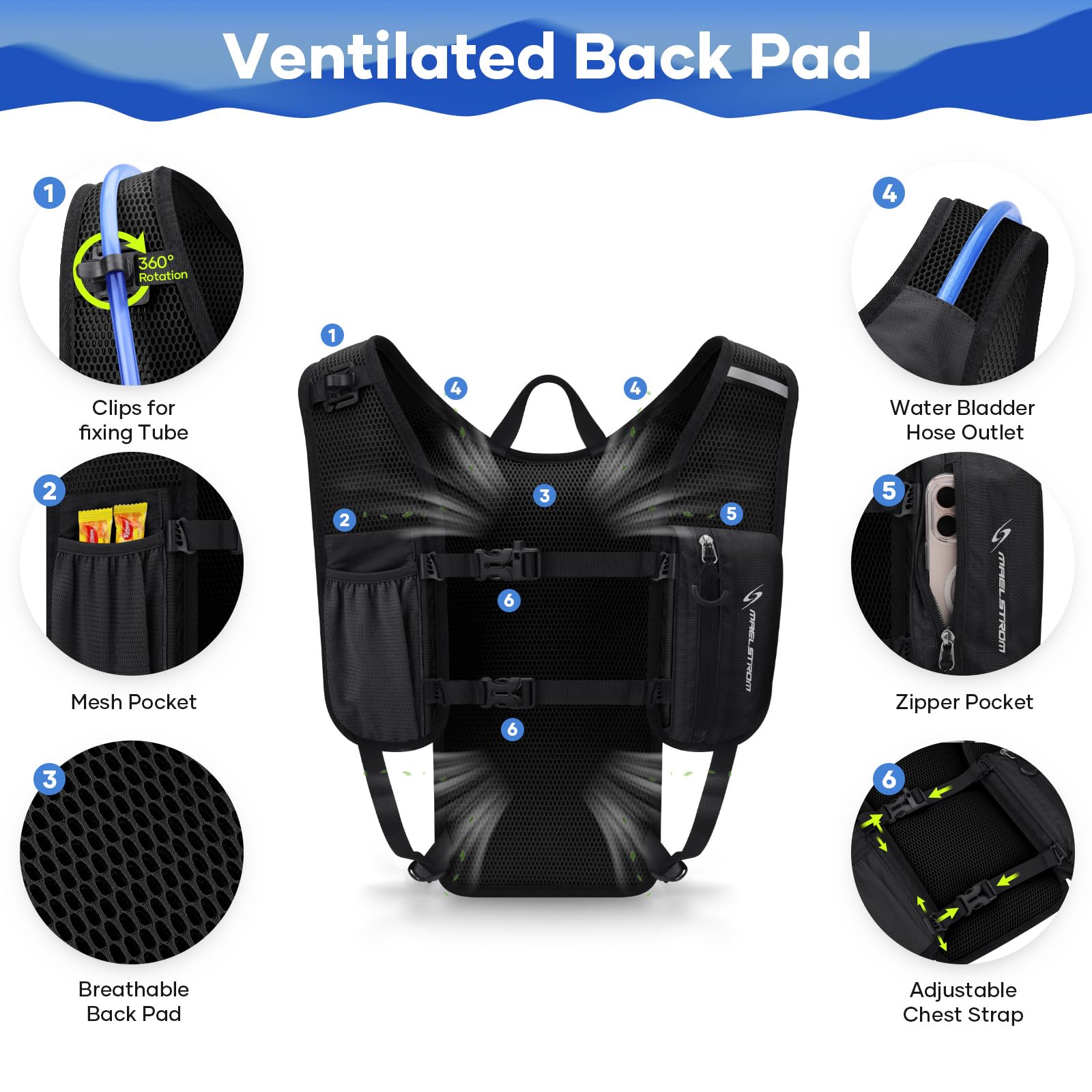 Maelstrom Hydration Backpack with 2L Water Bladder,Lightweight Running Vest