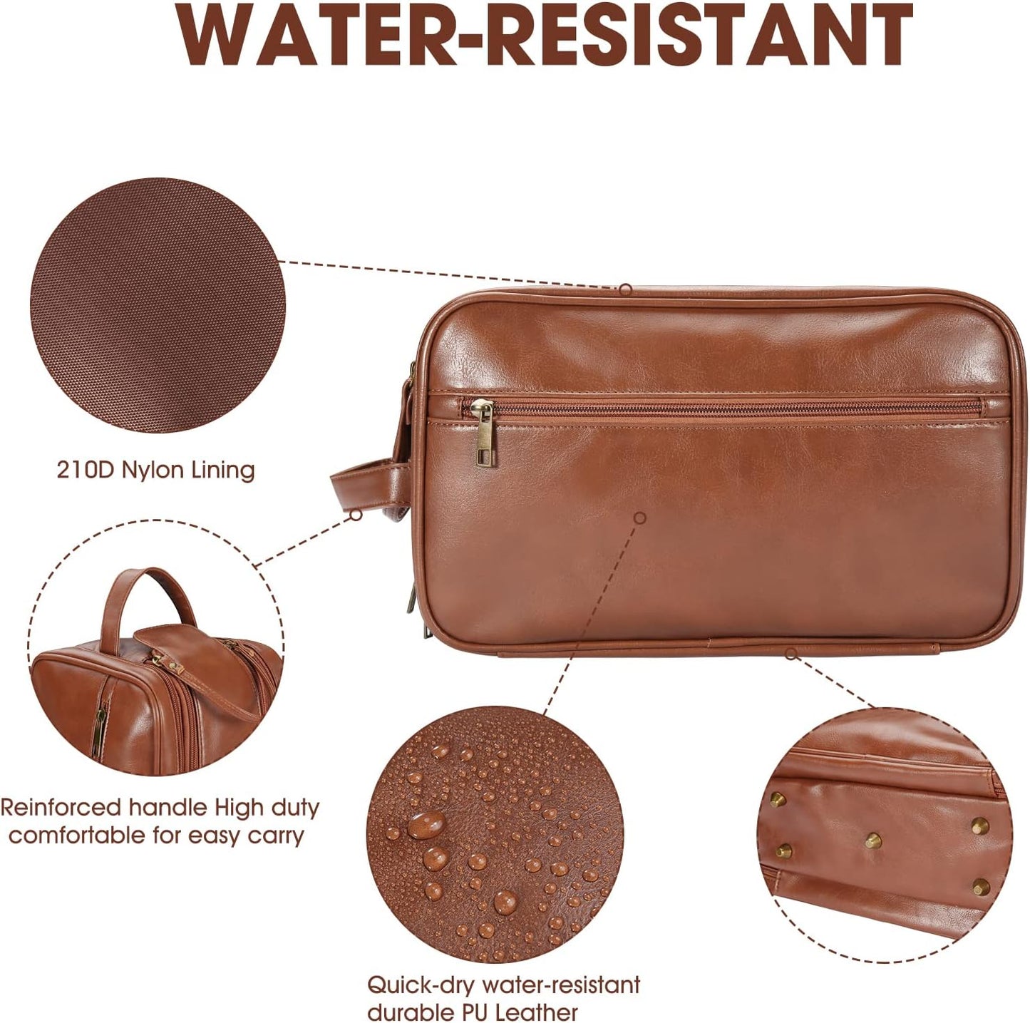 Personalized Leather Travel Toiletry Bag for Men, Large Travel Bathroom Shaving Dopp Kit, Large Cosmetic Bag Waterproof