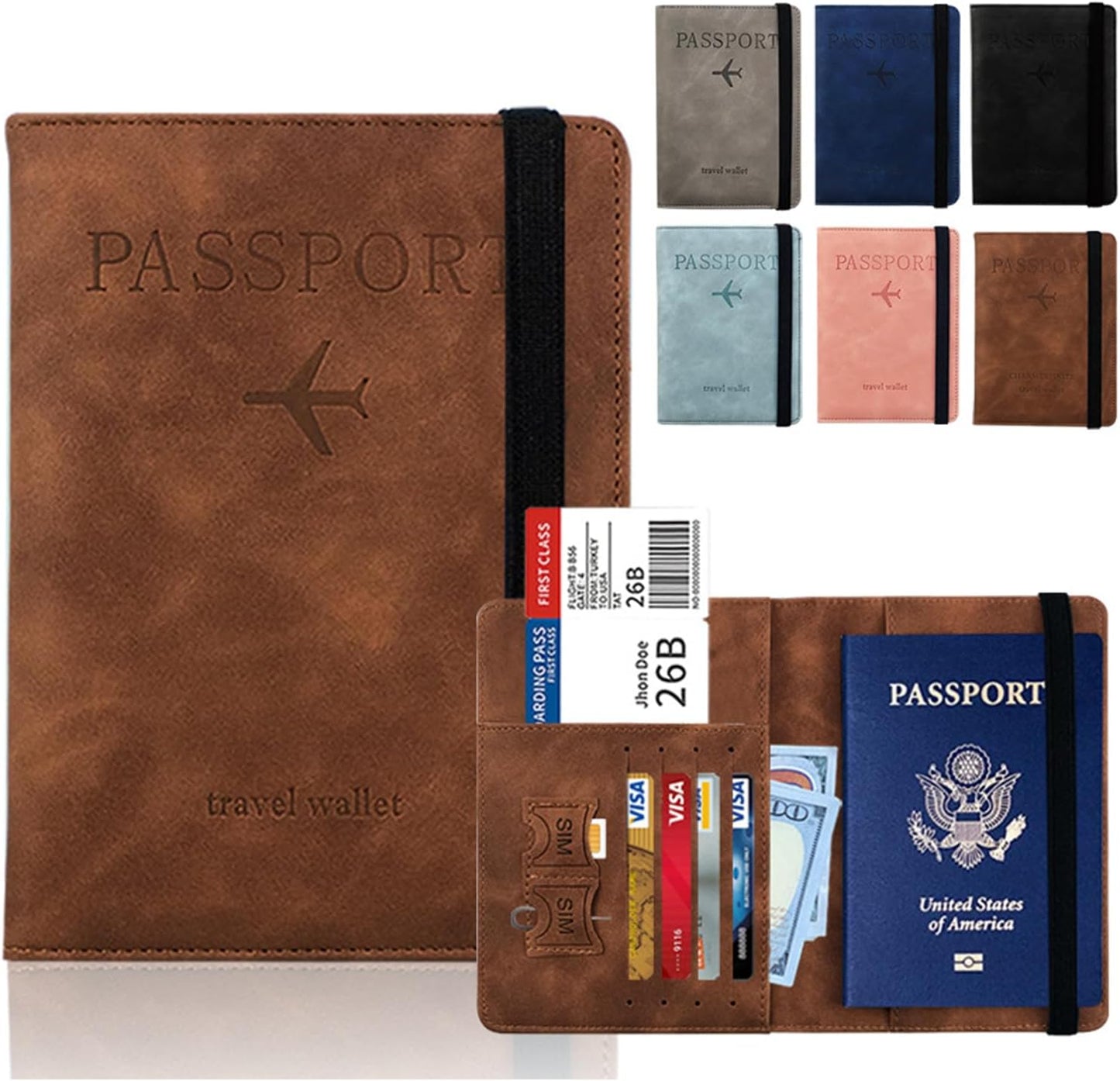 2-Pack Passport Holder Cover Wallet RFID Leather Passport Travel Wallet Elastic Strap Leather Card Case Accessories for Men Women