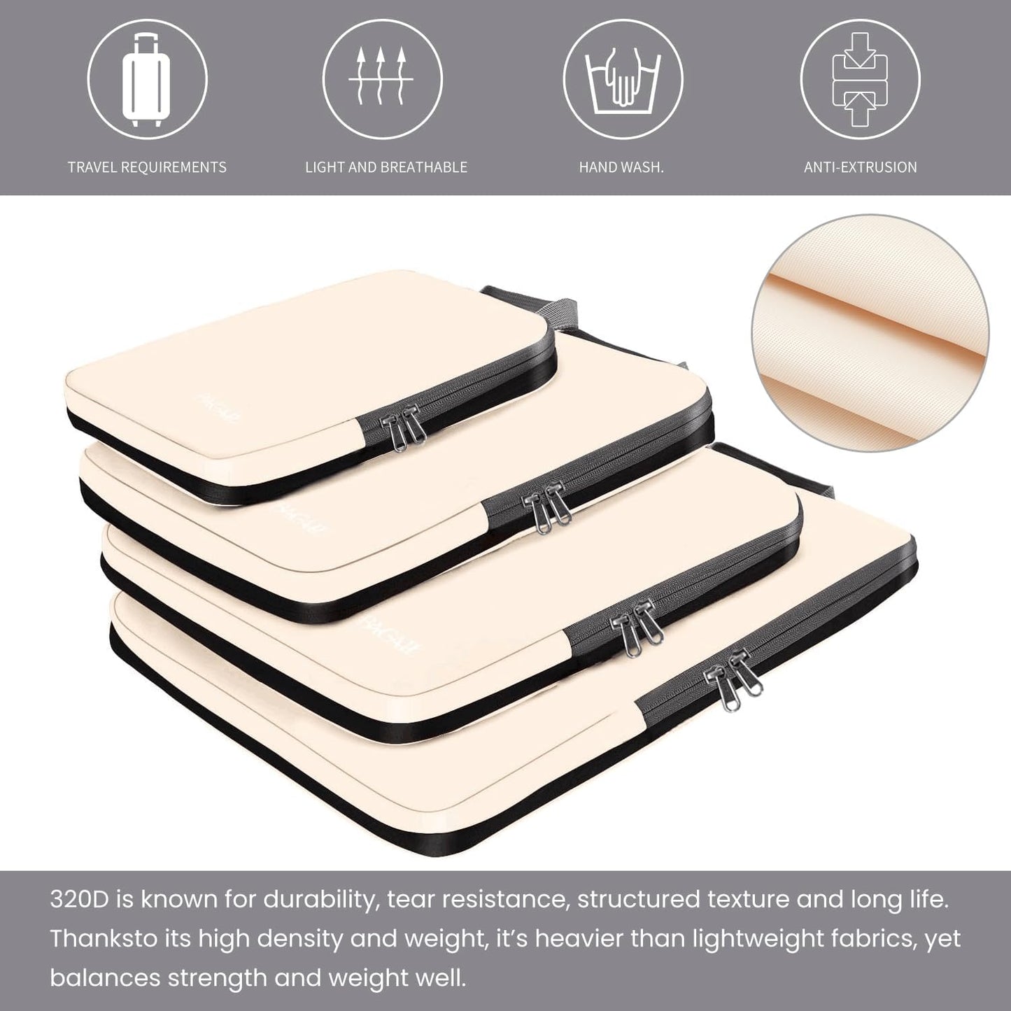 BAGAIL 4 Set/6 Set/8 Set Compression Packing Cubes Travel Accessories Expandable Packing Organizers (Cloth Pattern, 4-Beige)