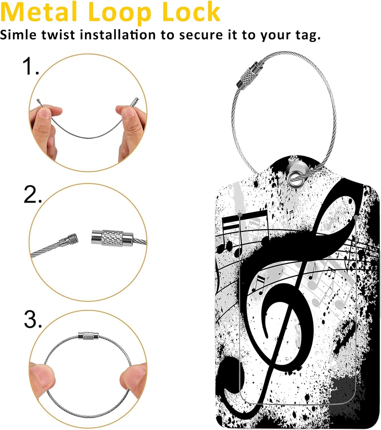 2 Pack Luggage Tags for Suitcases,Music Notes Luggage Tag,PU Leather Id Label Luggage Tags with