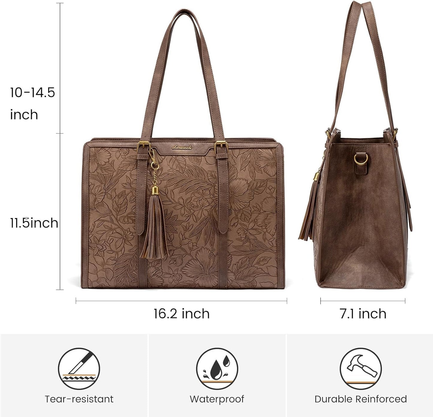 LOVEVOOK Laptop Tote Bag for Women,17 inch Canvas Leather Computer bag with Clutch Purse for Business, Travel, School, Casual (Light Maroon Embossed-P, 15.6 inch)