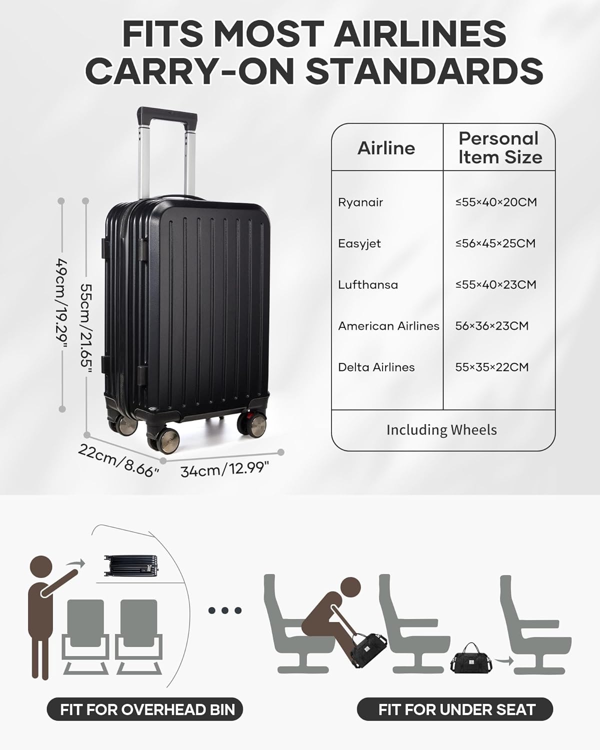 Vacuum Suitcase Carry On Luggage with Vacuum Compression,Airline Approved 20 inch Travel Luggage with Spinner Wheels, TSA Lock,Travel Bag,Air Pump
