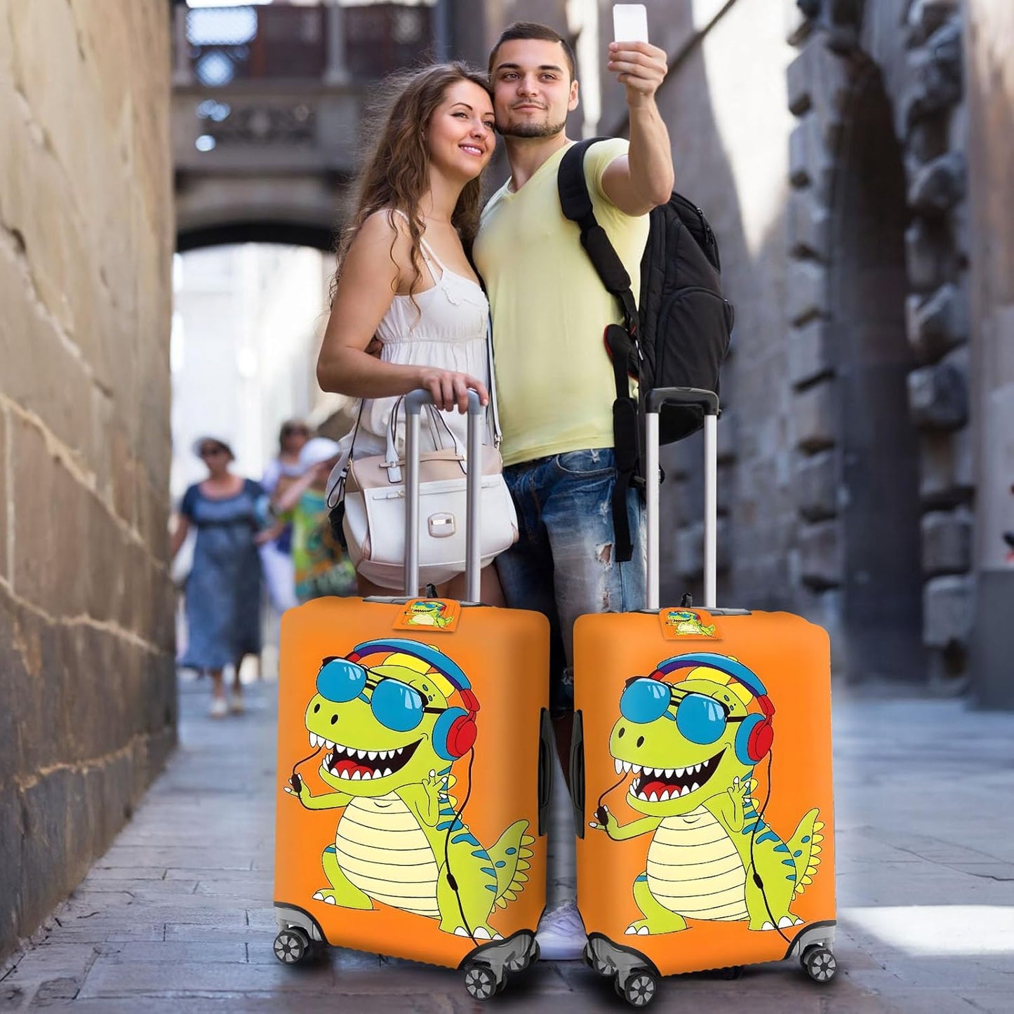 Travel Luggage Cover,Cartoon DinosaurTheme Suitcase Cover Accessory Kit, Luggage Tag, and Comfortable Luggage Handle Wrap, Washable Luggage Suitcase Protector (22-24 inch,M)