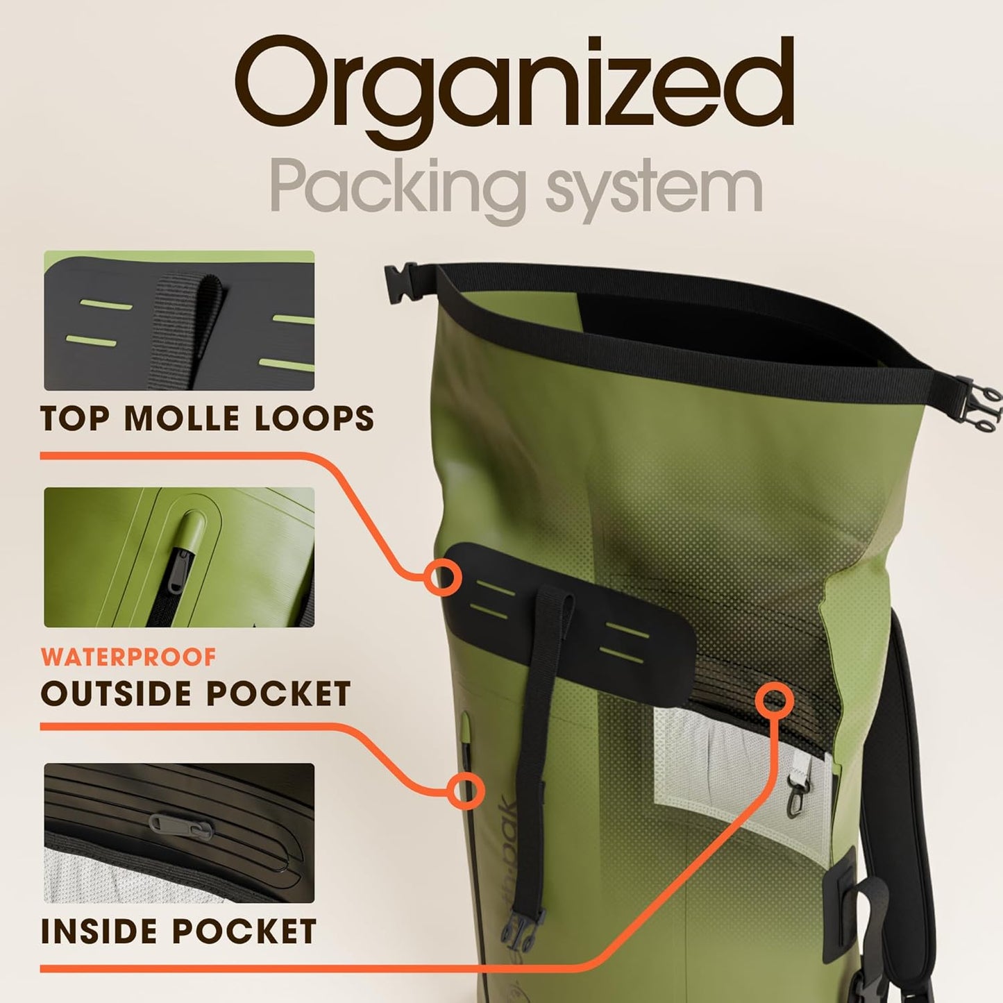 Earth Pak Waterproof Backpack - Heavy Duty Hiking Backpack - Roll-Top Closure Bag - Cushioned Dry