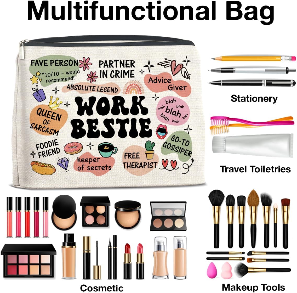 Work Bestie Gifts Makeup Bag, Work Best Friend Gifts for Women, Gifts for Coworker Colleagues Friend Work Bestie Zipper Makeup Pouch