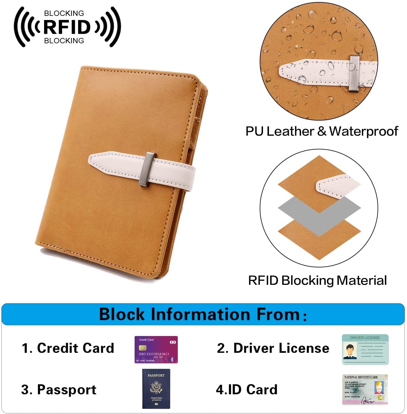 Deziliao Passport wallets, Mulit-purpose RFID Blocking Passport Holder AirTag Wallet, Travel Wallet Cover Case（Brown）