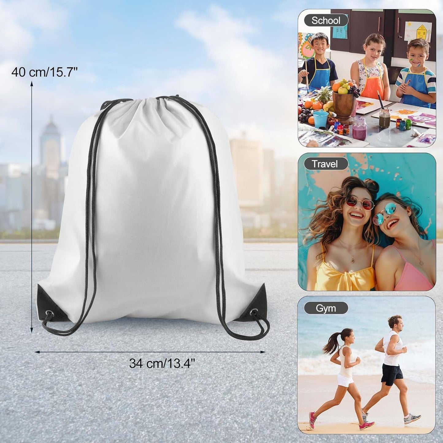PLULON 6 Pcs White Drawstring Bags Bulk Drawstring Backpack String Backpack Cinch Sack Sport Gym