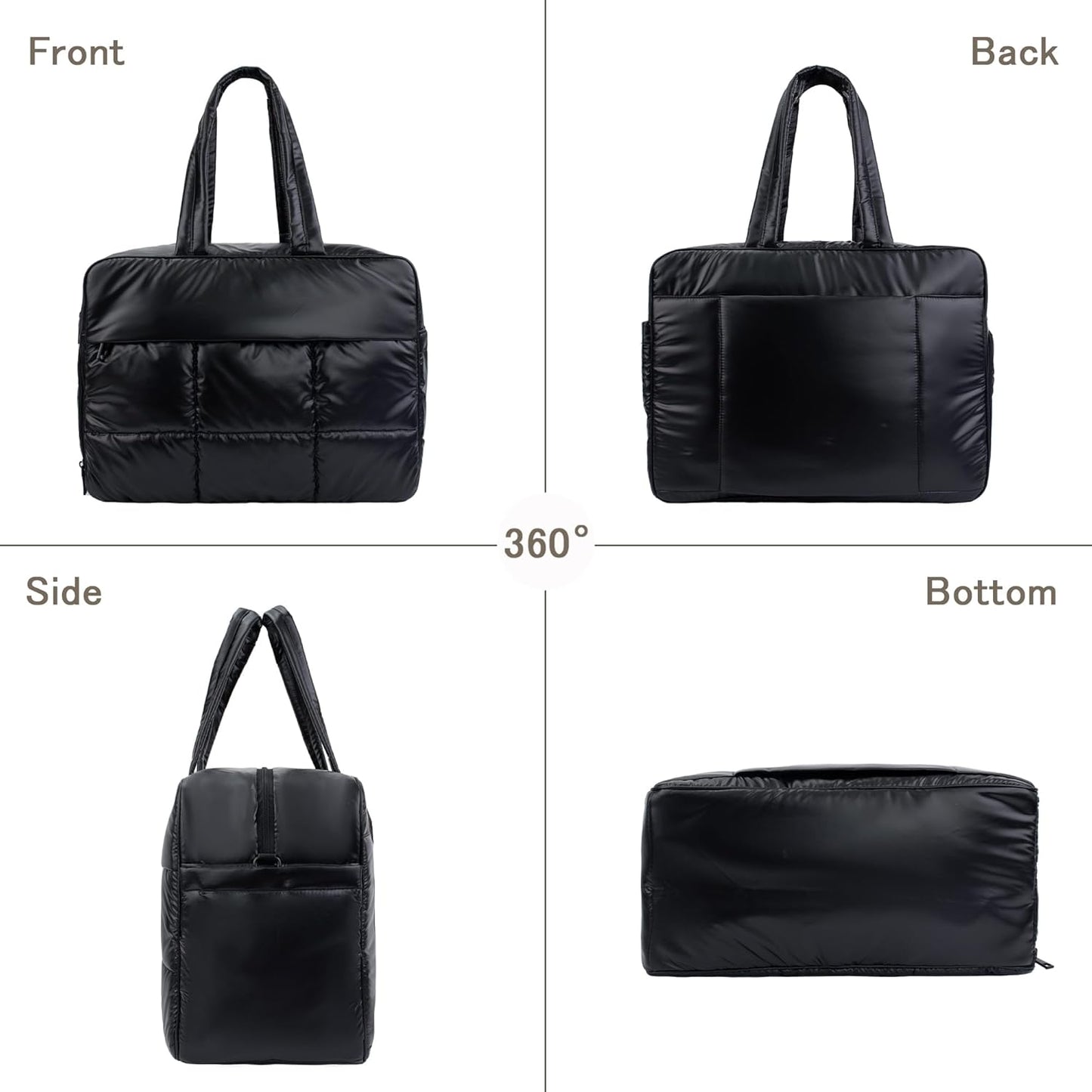 Weekender Fluffy Bag Quilted Nylon Puffer Tote Bag Personal Item Bag for Airlines Overnight Bag Gym Bag
