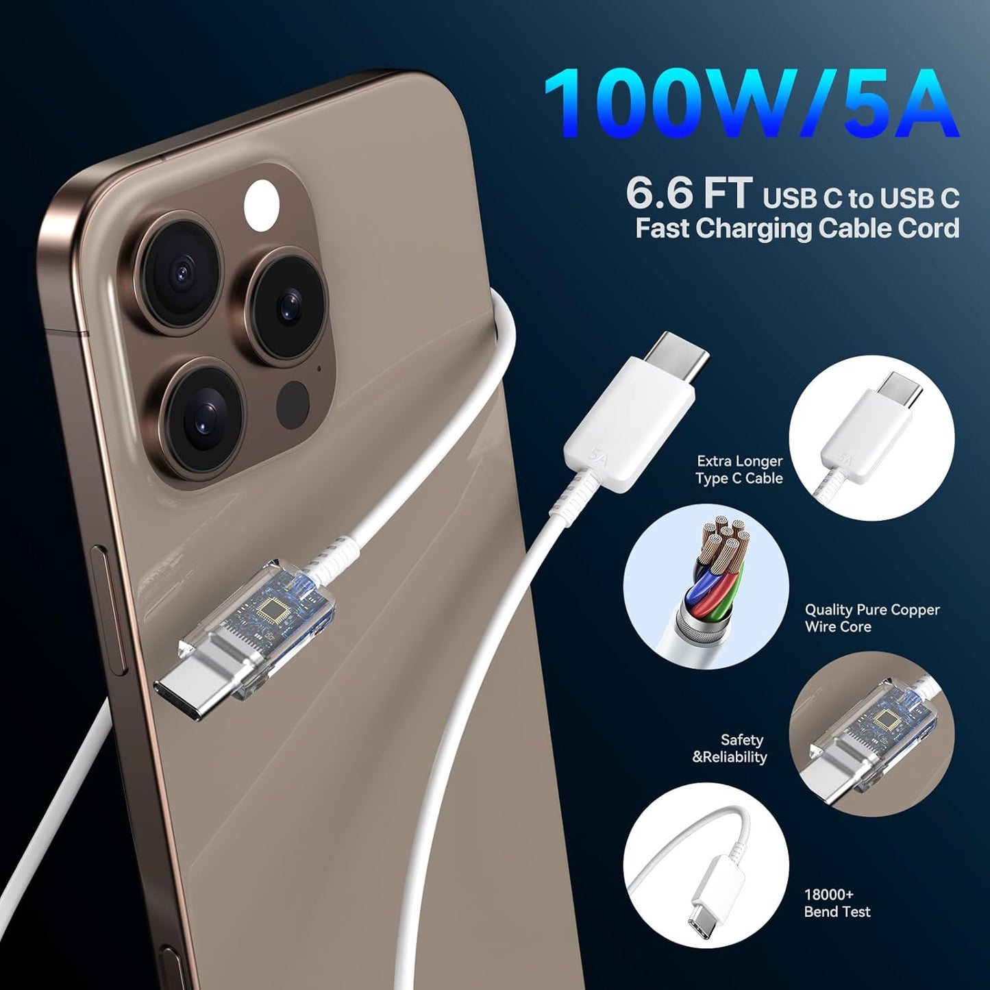 iPhone 17 16 15 Charger Fast Charging PD 45W, 6.6 FT USB C Cable iPhone 17/16/15 Pro max Charging Long Cord with Apple Charger Block for iPhone 17 Pro Max/17 Pro/17 Air/iPhone 16 15 Series, iPad,2Pack