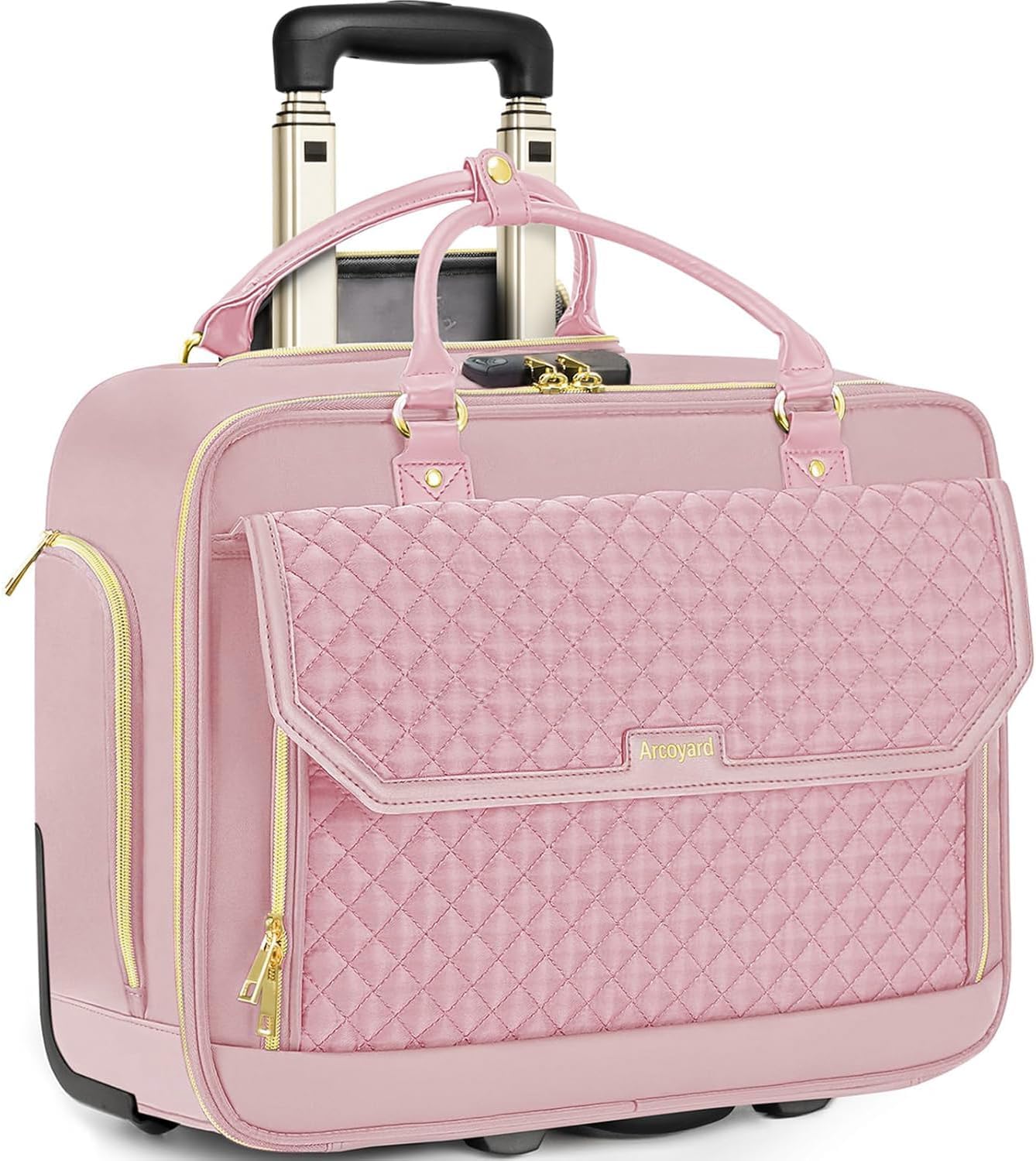 Rolling Laptop Bag Women, Rolling Briefcase for Women for Work, 17.3 Inch Computer Bag with Wheels, Fashion Flap Laptop Bag With Wheels for Work Business, for Teacher, TSA Friendly Design, Pink