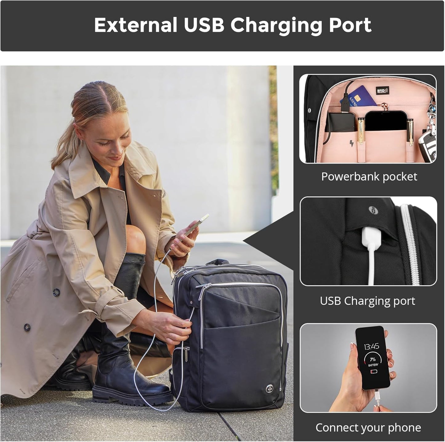 Swissdigital Design Laptop Backpack for Women，Travel Backpack with USB Charging Port，Fits 15.6 Inch School Computer Backpacks for Work Business,Platinum | KATY ROSE